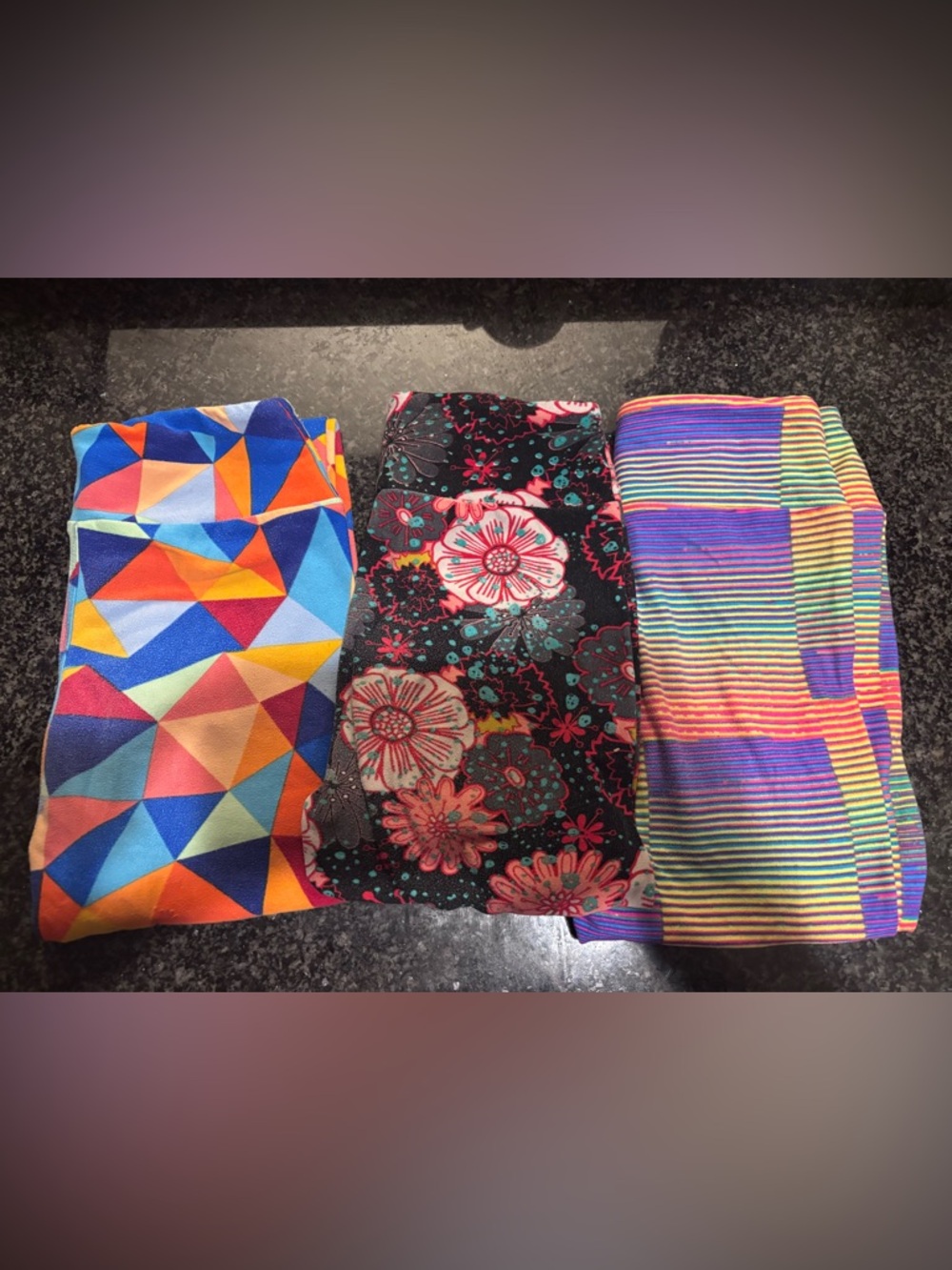 LuLaRoe Kids Leggings Trio - Geometric, Floral & Rainbow Stripes